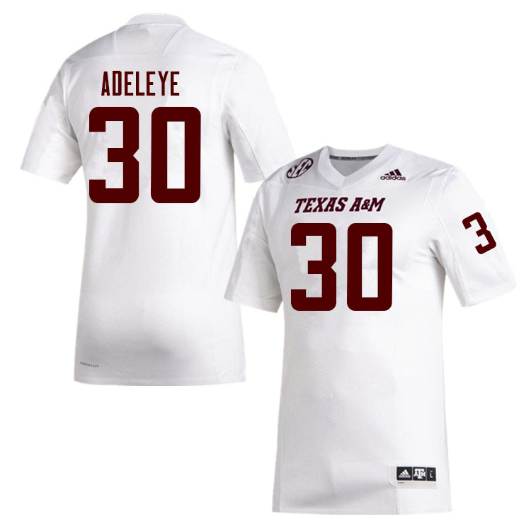 Men #30 Tunmise Adeleye Texas A&M Aggies College Football Jerseys Sale-White